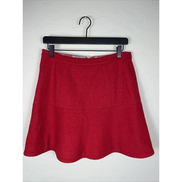 Meadow Rue Anthropologie Red Wool Mini Skirt Woman Size 8 Lined Side Zipper - Picture 3 of 8
